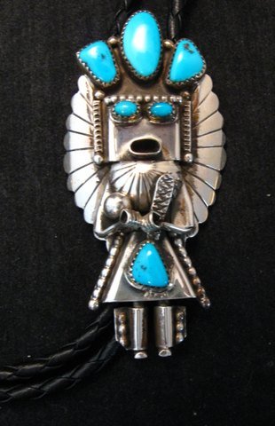 Image 3 of Big Navajo Turquoise Silver Kachina Bolo - Doris Smallcanyon