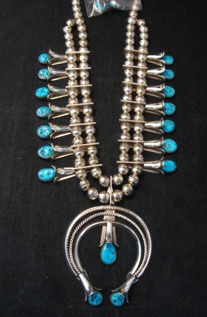 Image 0 of Navajo Native American Turquoise Squash Blossom Necklace Set, Doris Smallcanyon