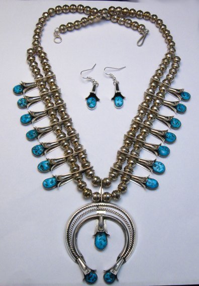 Image 1 of Navajo Native American Turquoise Squash Blossom Necklace Set, Doris Smallcanyon