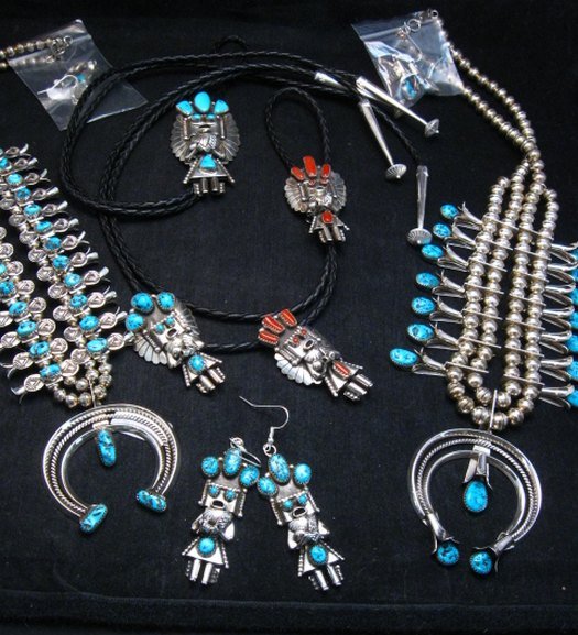 Image 7 of Navajo Doris Smallcanyon Box Bow Squash Blossom Silver Turquoise Native American