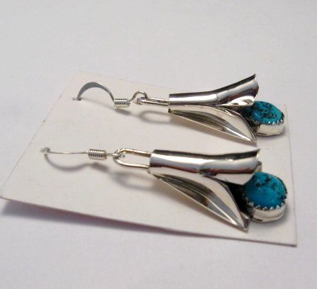 Image 1 of Native American Navajo Turquoise Squash Blossom Earrings, Louise Yazzie