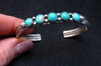 Image 0 of Narrow Navajo Sterling Silver Turquoise Stacker Cuff Bracelet, Ray King