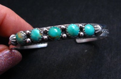 Image 0 of Navajo Native American Jewelry Silver Turquoise Stacker Cuff Bracelet, Ray King
