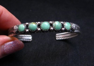 Image 0 of Navajo Native American Silver 5 Stone Turquoise Stacker Cuff Bracelet, Ray King
