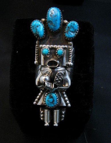 Image 0 of Navajo Turquoise Silver Kachina Ring Doris Smallcanyon sz8-1/2