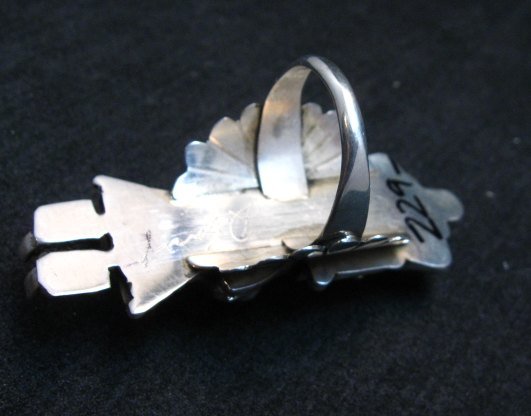 Image 3 of Navajo Coral Sterling Silver Kachina Ring, Doris Smallcanyon - sz9