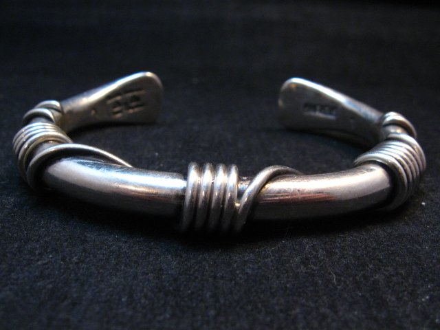 Image 0 of Vintage Heavy Navajo Orville Tsinnie Sterling Silver Wire Wrap Bracelet, Large