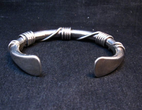 Image 6 of Vintage Heavy Navajo Orville Tsinnie Sterling Silver Wire Wrap Bracelet, Large