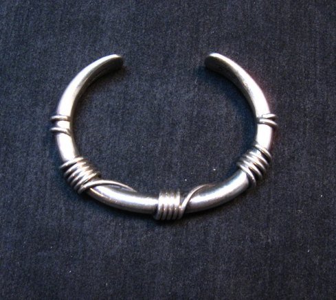 Image 5 of Vintage Heavy Navajo Orville Tsinnie Sterling Silver Wire Wrap Bracelet, Large