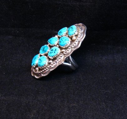 Image 1 of Navajo Native American Sleeping Beauty Turquoise Cluster Ring sz6-1/2, H Etsitty