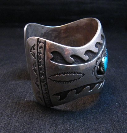 Image 3 of Vintage Pawn Navajo Turquoise Shadow Box Cuff Bracelet signed H.S.B
