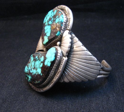 Image 1 of Vintage Pawn Navajo Double Turquoise Silver Bracelet signed 