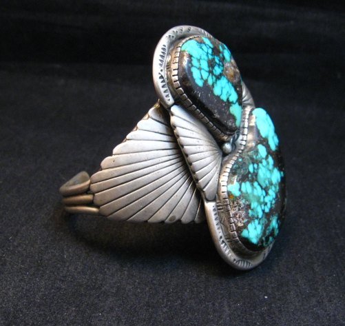 Image 2 of Vintage Pawn Navajo Double Turquoise Silver Bracelet signed 