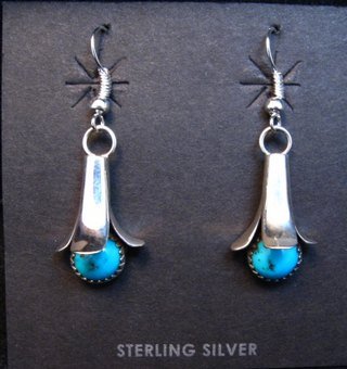 Image 0 of Doris Smallcanyon Navajo Turquoise Sterling Silver Squash Blossom Earrings
