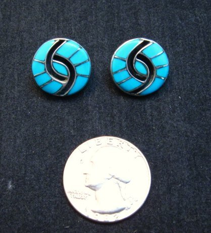 Image 1 of Amy Wesley Zuni Turquoise Inlay Hummingbird Earrings