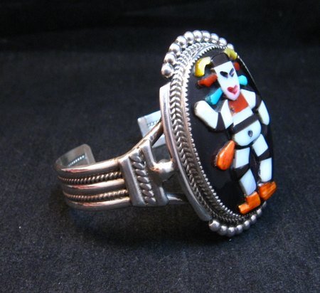 Image 2 of Zuni Native American Koshare Clown Inlay Bracelet, Beverly Etsate 