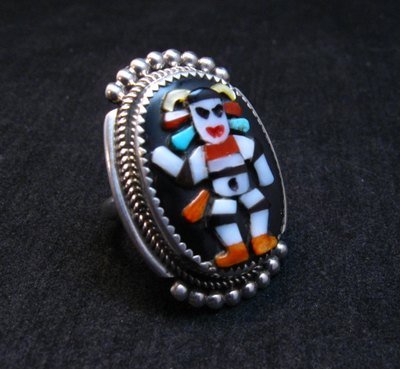 Image 6 of Zuni Native American Koshare Clown Inlay Bracelet, Beverly Etsate 