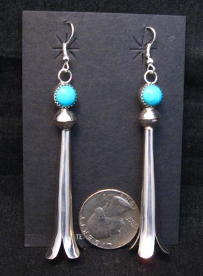 Image 1 of Extra Long Doris Smallcanyon Navajo Turquoise Silver Squash Blossom Earrings