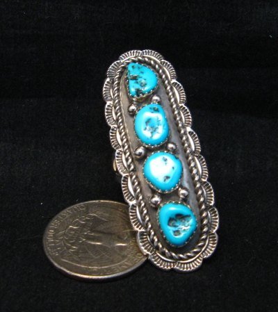Image 0 of Navajo Native American 4-Stone Turquoise Cluster Ring sz7, Julia Etsitty