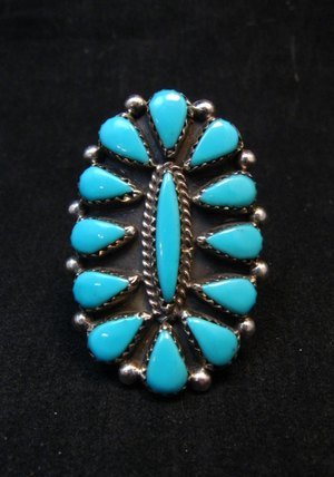 Image 0 of George Gasper Zuni Native American Turquoise Cluster Ring sz9-1/4