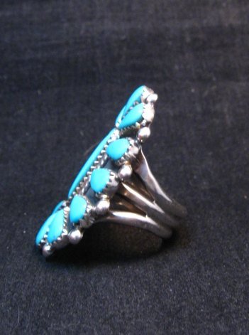 Image 4 of George Gasper Zuni Native American Turquoise Cluster Ring sz9-1/4