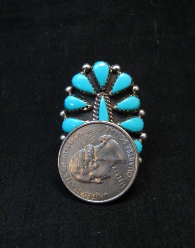 Image 5 of George Gasper Zuni Native American Turquoise Cluster Ring sz9-1/4
