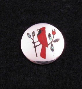 Image 0 of Native American Zuni Inlaid Cardinal Pin / Pendant, Sanford Edaakie 