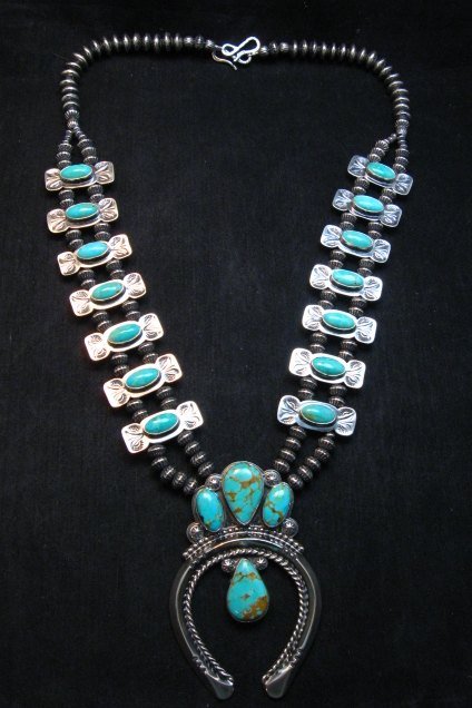 Image 0 of Navajo Bow Tie Squash Blossom Silver Turquoise Necklace, Everett & Mary Teller