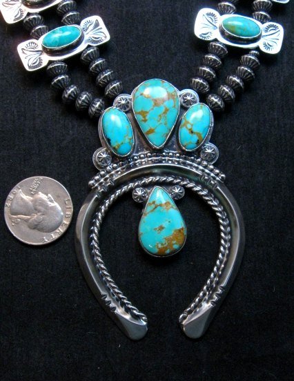 Image 1 of Navajo Bow Tie Squash Blossom Silver Turquoise Necklace, Everett & Mary Teller