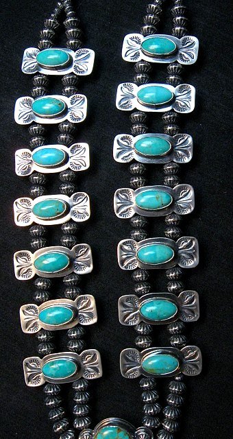 Image 5 of Navajo Bow Tie Squash Blossom Silver Turquoise Necklace, Everett & Mary Teller