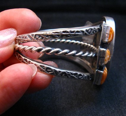 Image 4 of Navajo Everett Mary Teller Orange Jasper, Spiny Oyster Silver Bracelet