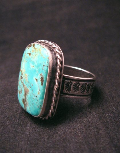 Image 4 of Big Navajo Native American King Manessa Turquoise Ring, Travis Teller, sz14-1/2