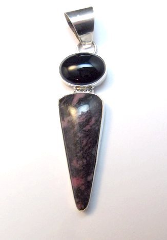 Image 0 of Navajo Rhodonite and Onyx Silver Pendant, Everett & Mary Teller