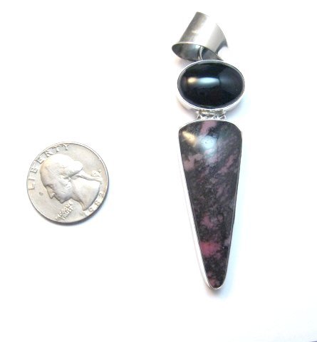 Image 1 of Navajo Rhodonite and Onyx Silver Pendant, Everett & Mary Teller