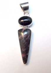 Navajo Rhodonite and Onyx Silver Pendant, Everett & Mary Teller