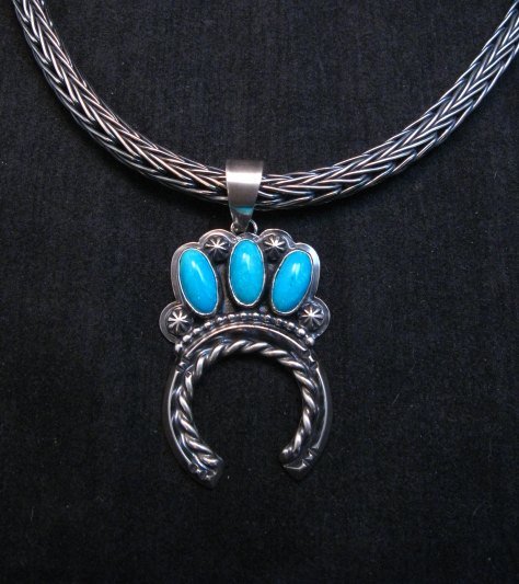 Image 1 of Native American Turquoise Naja Pendant, Everett & Mary Teller Navajo