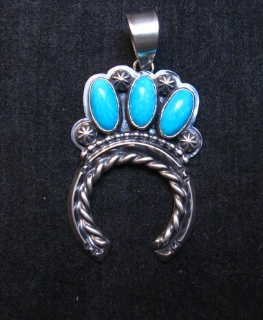 Image 4 of Native American Turquoise Naja Pendant, Everett & Mary Teller Navajo