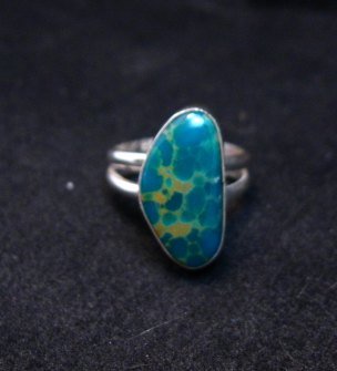 Image 0 of Petite Navajo Emerald Valley Turquoise Silver Ring sz5, Everett Mary Teller