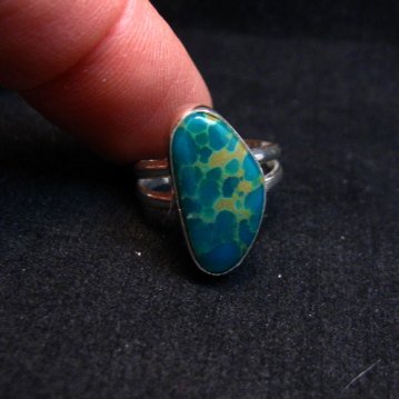 Image 3 of Petite Navajo Emerald Valley Turquoise Silver Ring sz5, Everett Mary Teller