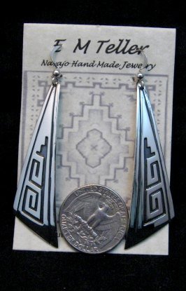 Image 2 of Long Native American Sterling Silver Earrings, Navajo Everett & Mary Teller