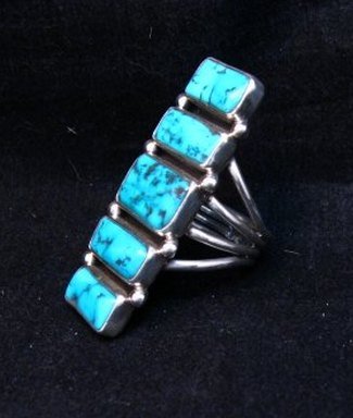 Image 2 of Navajo Native American Indian Turquoise Silver Ring, Verdy Jake, sz7