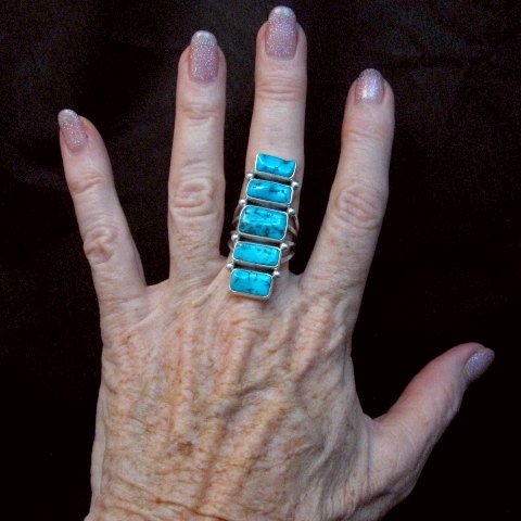 Image 3 of Navajo Native American Indian Turquoise Silver Ring, Verdy Jake, sz7