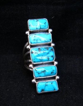 Image 0 of Navajo Native American Indian Turquoise Silver Ring, Verdy Jake, sz7