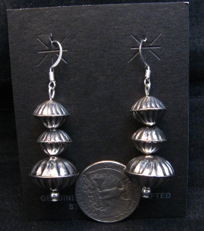 Image 0 of Navajo Hollow Sterling Silver Fluted Bead Dangle Earrings