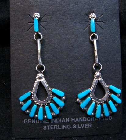 Image 0 of Elegant Zuni Turquoise Dangle Earrings, Charlene Hattie