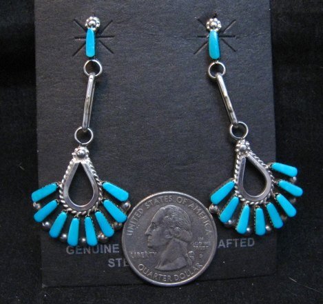 Image 1 of Elegant Zuni Turquoise Dangle Earrings, Charlene Hattie