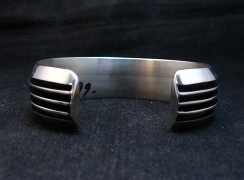 Image 3 of Contemporary Native American Navajo Sterling Silver Cuff Bracelet Tom Hawk