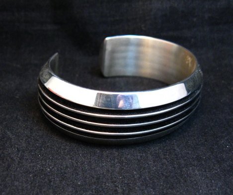Image 1 of Contemporary Native American Navajo Sterling Silver Cuff Bracelet Tom Hawk