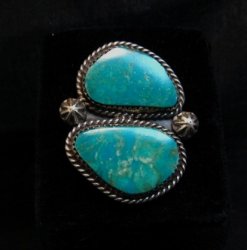 Double Kingman Turquoise Silver Ring sz8 by Navajo Rosella Paxson