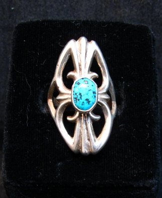 Image 0 of Mildred Parkhurst Navajo Sandcast Silver Turquoise Ring sz7-1/2